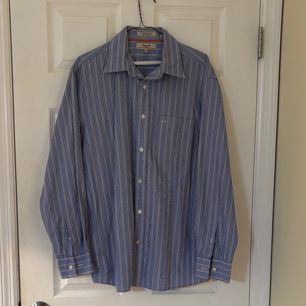 Faconnable Jeans  Men's Blue and White Striped Button Down Shirt sz. Medium
